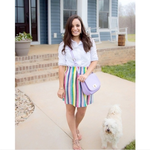 J. Crew Rainbow Stripe City Mini Sidewalk Linen Blend Skirt Size 8 - Picture 2 of 9